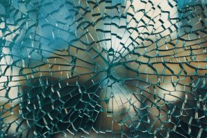 broken glass in a skip